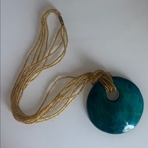 Boho statement aqua teal handmade artisan necklace